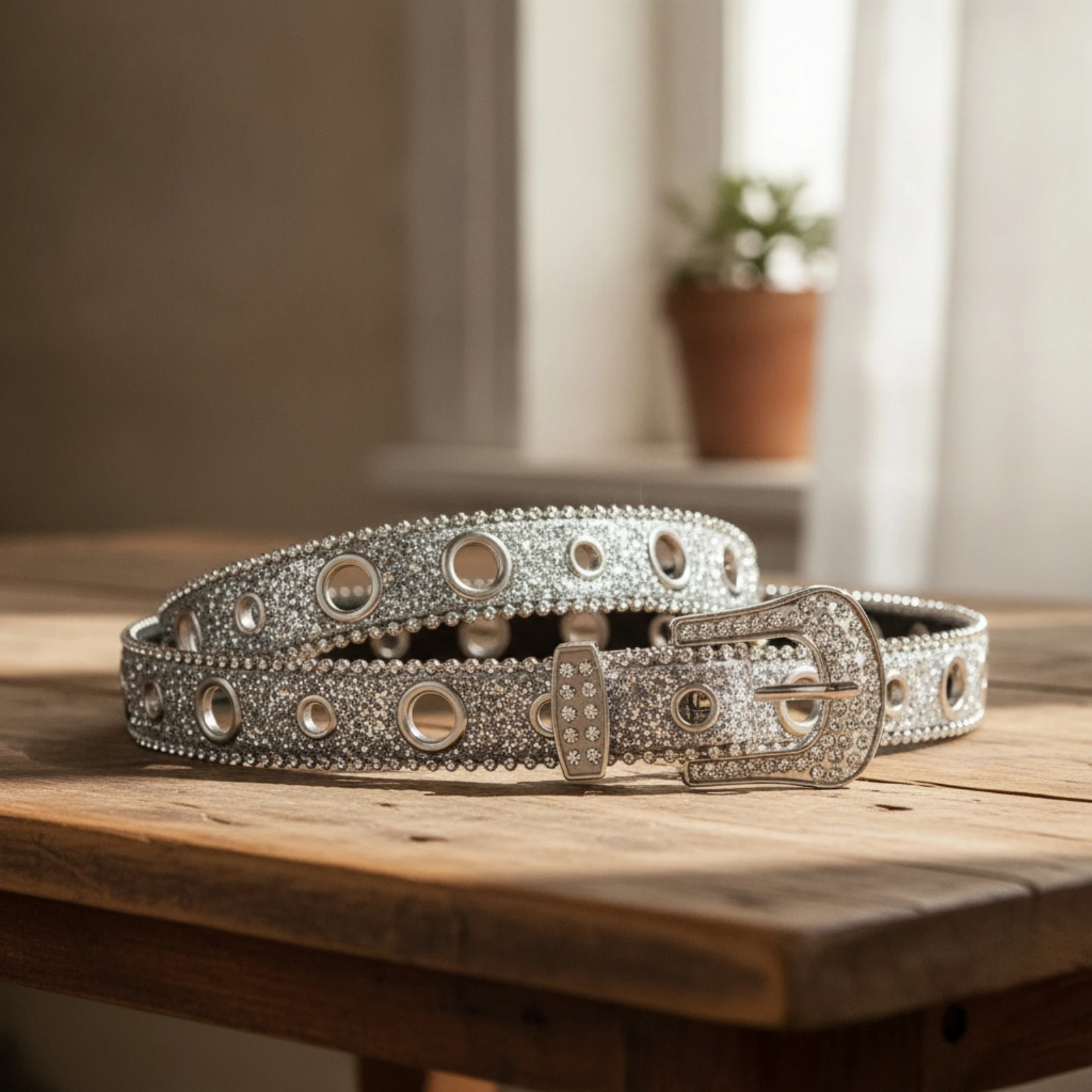 Glitter Belt Shiny Rhinestone Belt Accessory Eyelet Eye-Catching for Women, Parties, Festivals