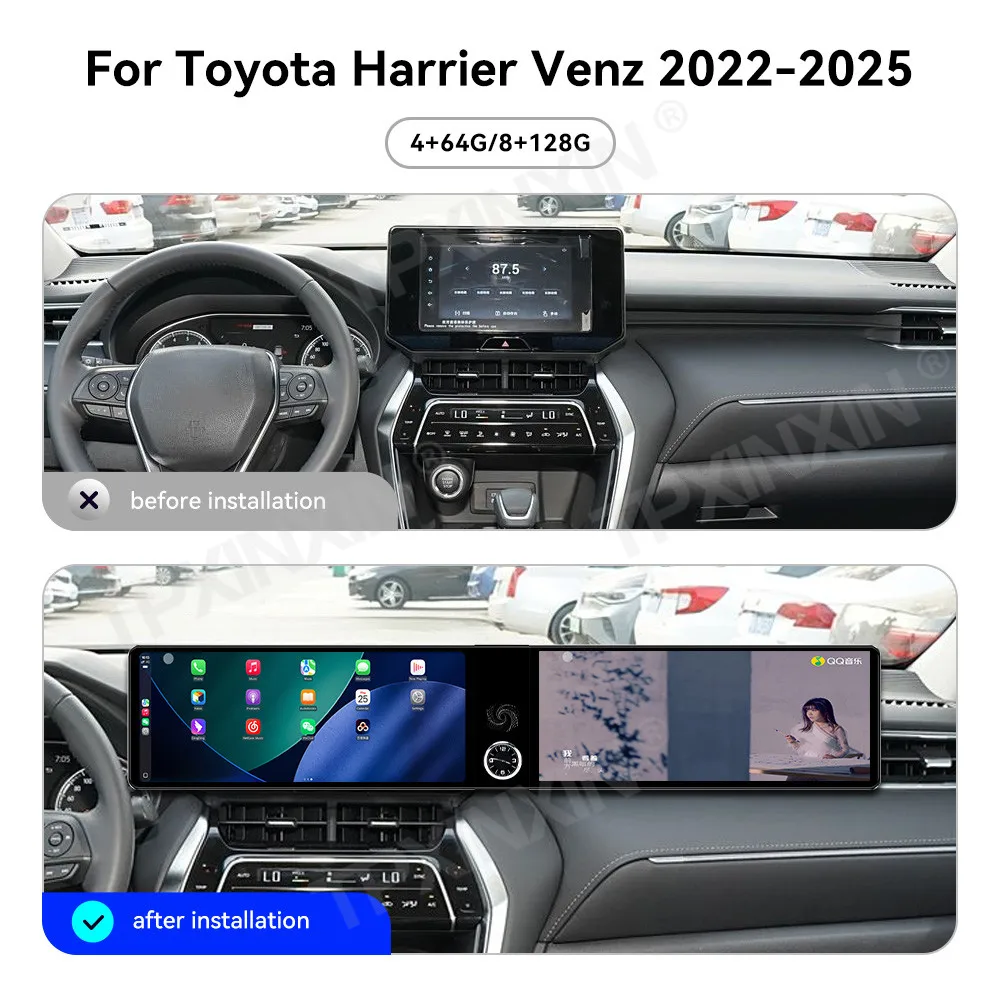 

For Toyota Harrier Venz 2022-2025 Dual 12.3 Inch Car Radio 4K HD CarPlay GPS Navi Android 13 Multimedia Player Head Unit Auto