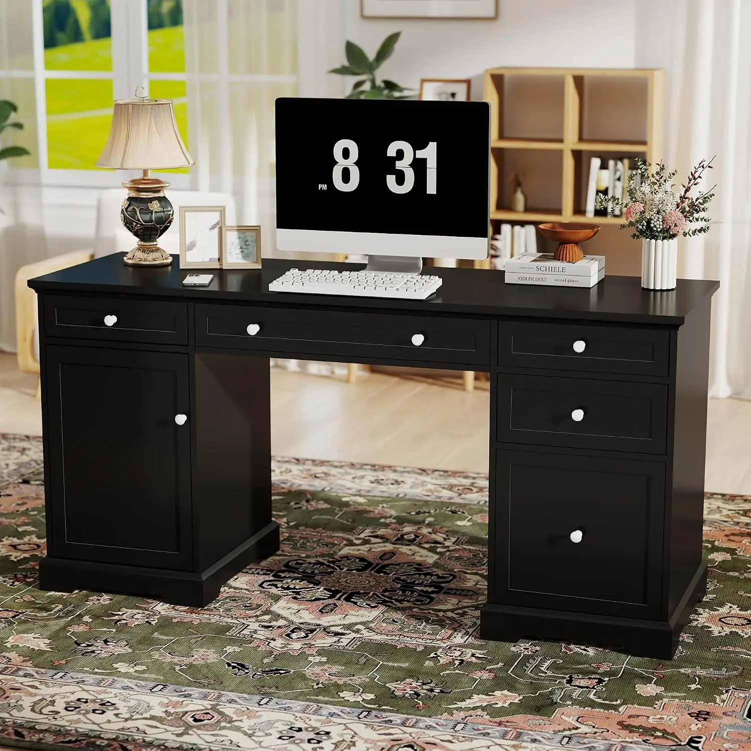 Black Executive Desk with Drawers 60" Farmhouse Home Office Desks, Customized