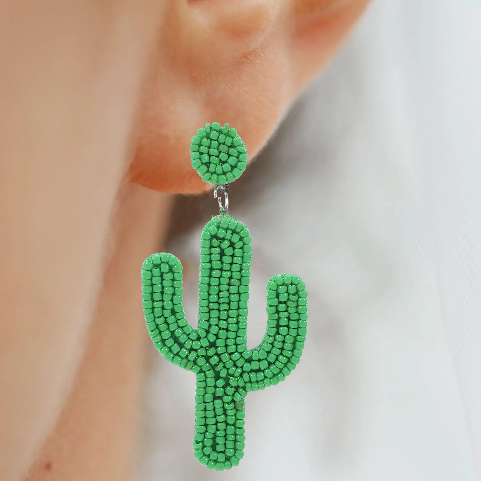 1Pair Cactus Earrings Beaded Dangle Creative Drop Earrings for Women Stylish All Match Party Gift Beaded Ear Dangle