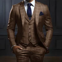 Plaid Men's Suit 3 Piece Suit Formal Business Work Clothes Party Groom Wedding Tuxedo Custom Color XS-5XL Suit Men 3