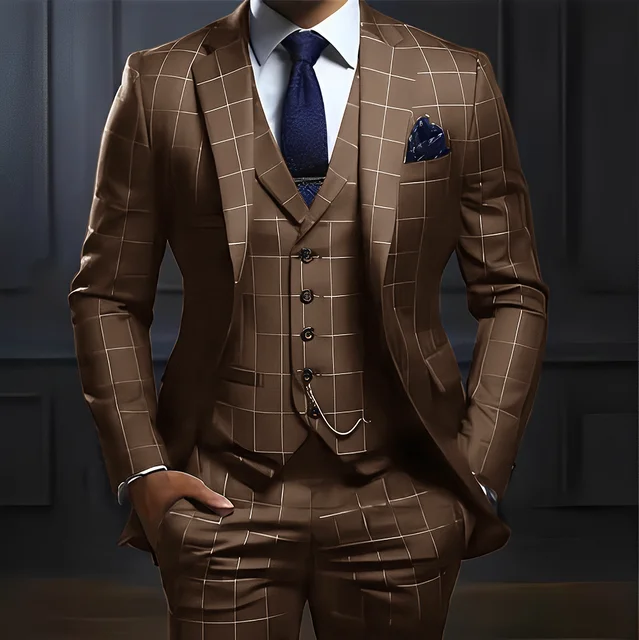 Plaid Men's Suit 3 Piece Suit Formal Business Work Clothes Party Groom Wedding Tuxedo Custom Color XS-5XL Suit Men 3 Plaid Men's Suit 3 Piece Suit Formal Business Work Clothes Party Groom Wedding Tuxedo Custom Color XS-5XL Suit Men 3