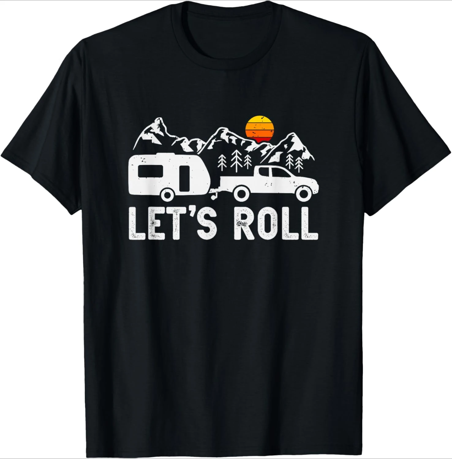 

Футболка с рисунком Забавная футболка Let's Roll Caravan Кемпинг Прицеп Горы Кемпер Многоцветная футболка с короткими рукавами