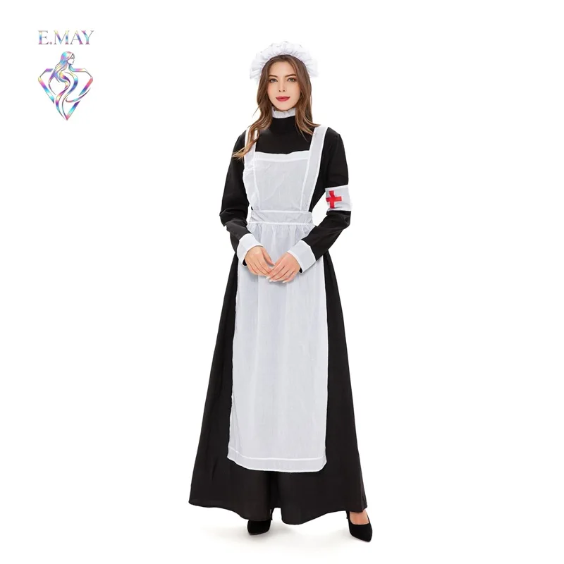 

2025 Halloween Red Cross Maid Costume Women's Party Servant Outfit Estate Housekeeper Performance Clothing Ladies' Fashion