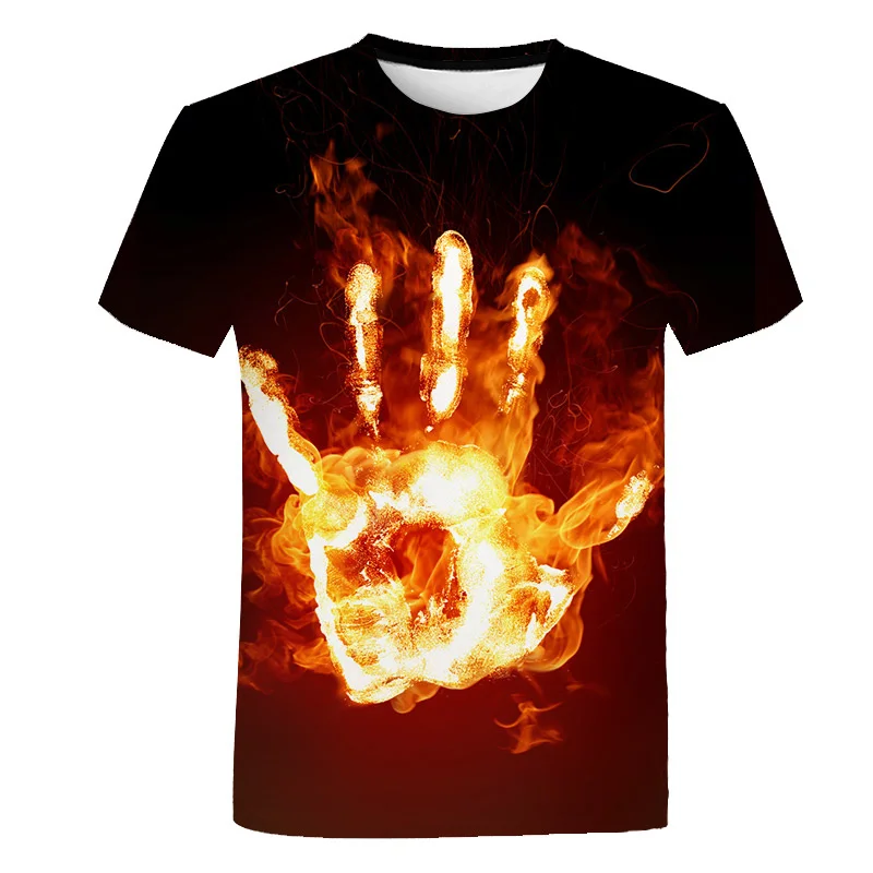 T-shirt Flames Graphic T Shirt for Men Clothing 3D Printing Kids Tops Hip Hop Streetwear Fashion Harajuku Casual Round Neck Tees