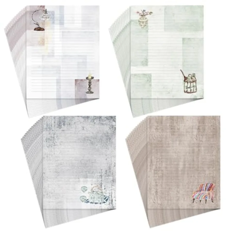 

60 Writing Stationery Paper, Lined Stationery Paper for Writing Letter, Double Sided Vintage Letter Paper with Lines, 100 GSM,