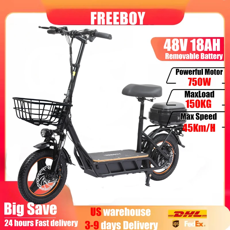 

FREEBOY H14 Adult Electric Bicycle 750W Motor E-bike 48V 18AH Folding Electric Bike 14 Tire city ebike US Warehouse Riding Ebike