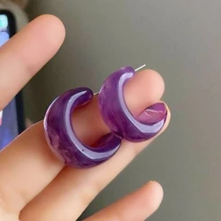 Purple Acrylic C Shape Drop Earrings for Women Geometry Open Round Circle Dangle Earrings Party Trendy Jewelry Gift
