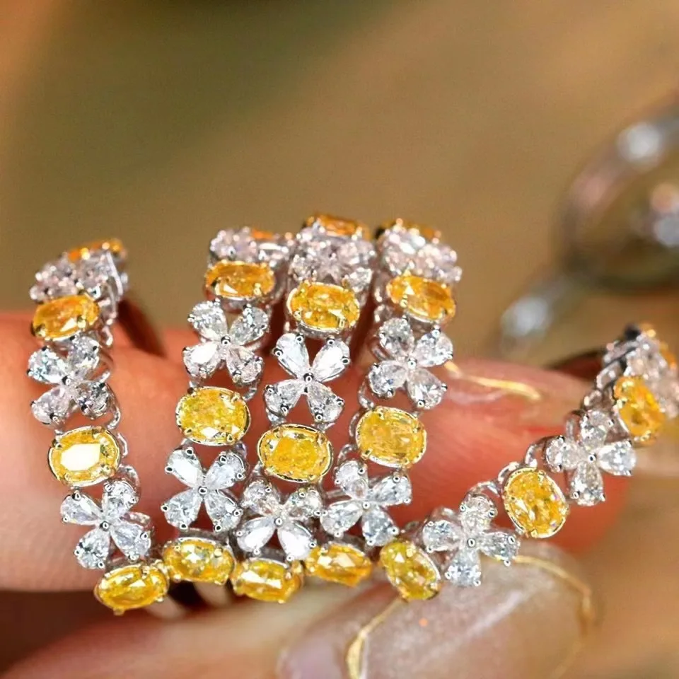 Luxury Female Yellow Crystal Stone Rings Silver Color Thin Wedding Ring For Women Promise Water Drop Zircon Engagement Jewelry