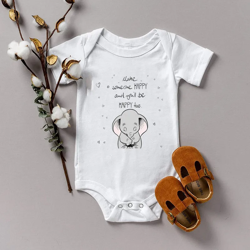 Newborn Bodysuits Graphic Fashion Casual Cute Elephant Dumbo Make Someone Happy and You\'ll Be Happy Too Print Baby Onesie