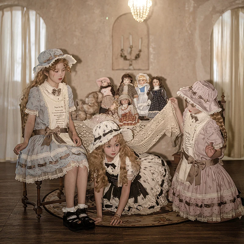 MAGOGO Cute Women Lolita Bonnet Vintage Victorian Bow Lace Hats Lolita Cosplay Accessories