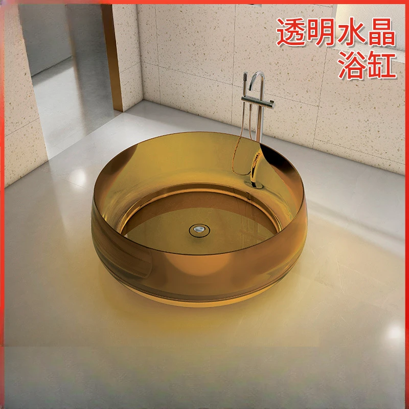 Transparent independent bathtub, colorful circular crystal resin bathtub, hotel homestay double bathtub