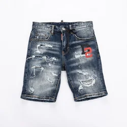 Summer Style dsq Italy Brand Jeans Mens Slim Short Jeans Men Denim Trousers Zipper Stripe Hole Blue Hole Shorts Jeans for Men