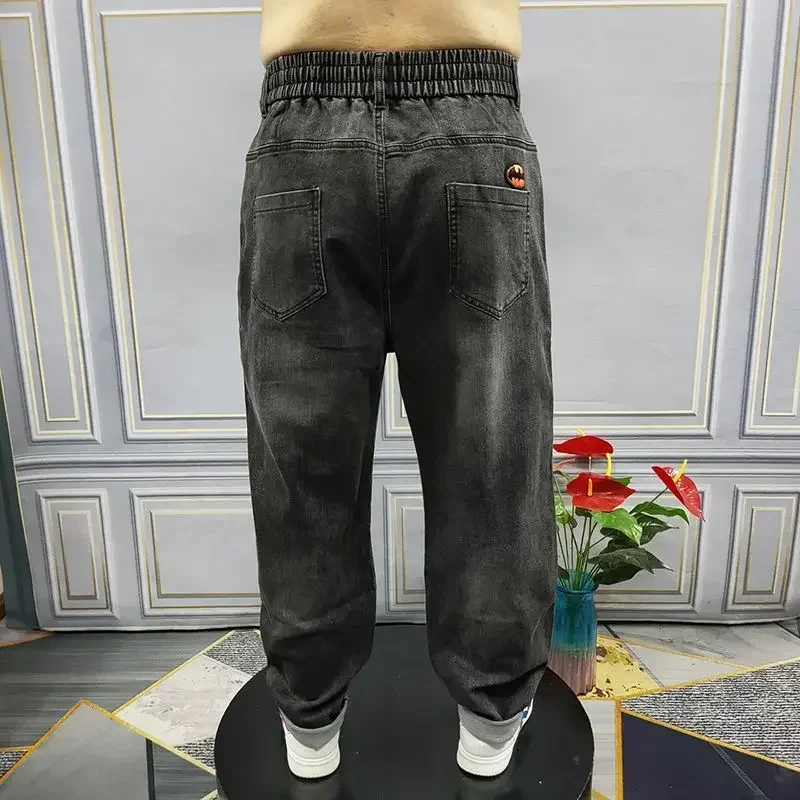 Spring Autumn New Men's Jeans Casual Pants Stretch All-match Fashion Elastic Waist Middle-aged Loose Haren  Male Clothes