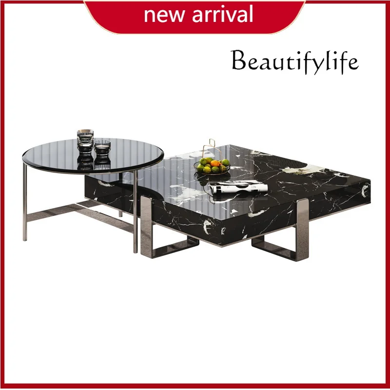 

ZL Italian Minimalist Marble Square Coffee Table Living Room Household Size Apartment Designer Tea Table