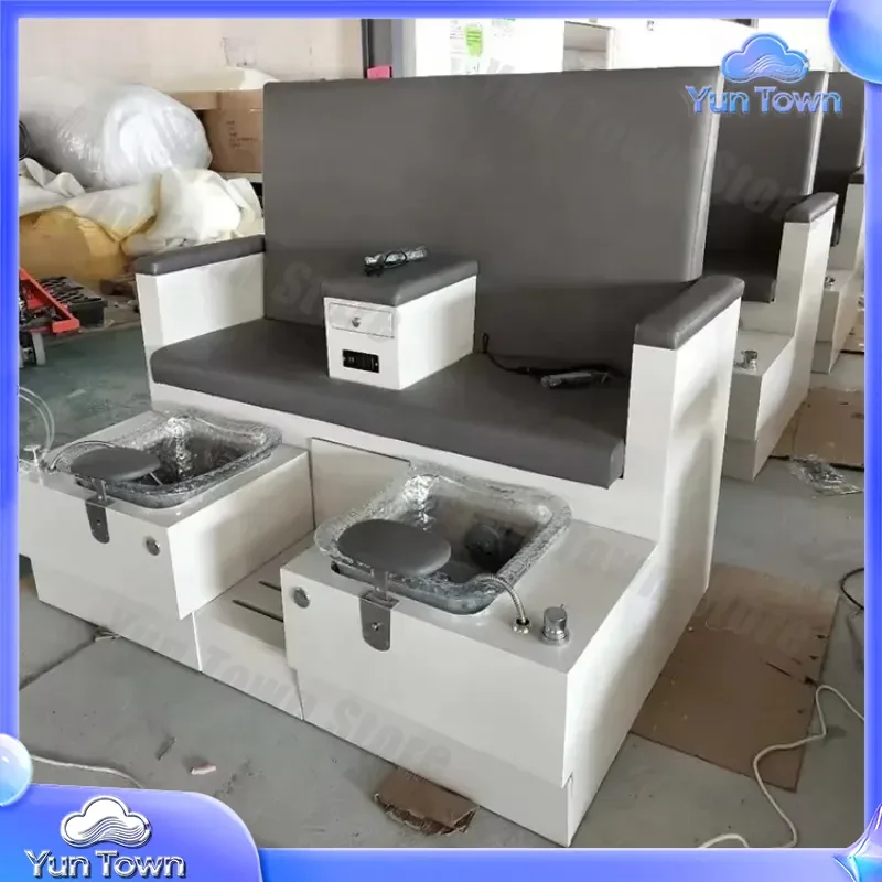 Luxury Double Seats Pedicure Chair for Spa Manicure Salon Furniture Pedicure Spa Chair with Footrest and Adjustable Backrest