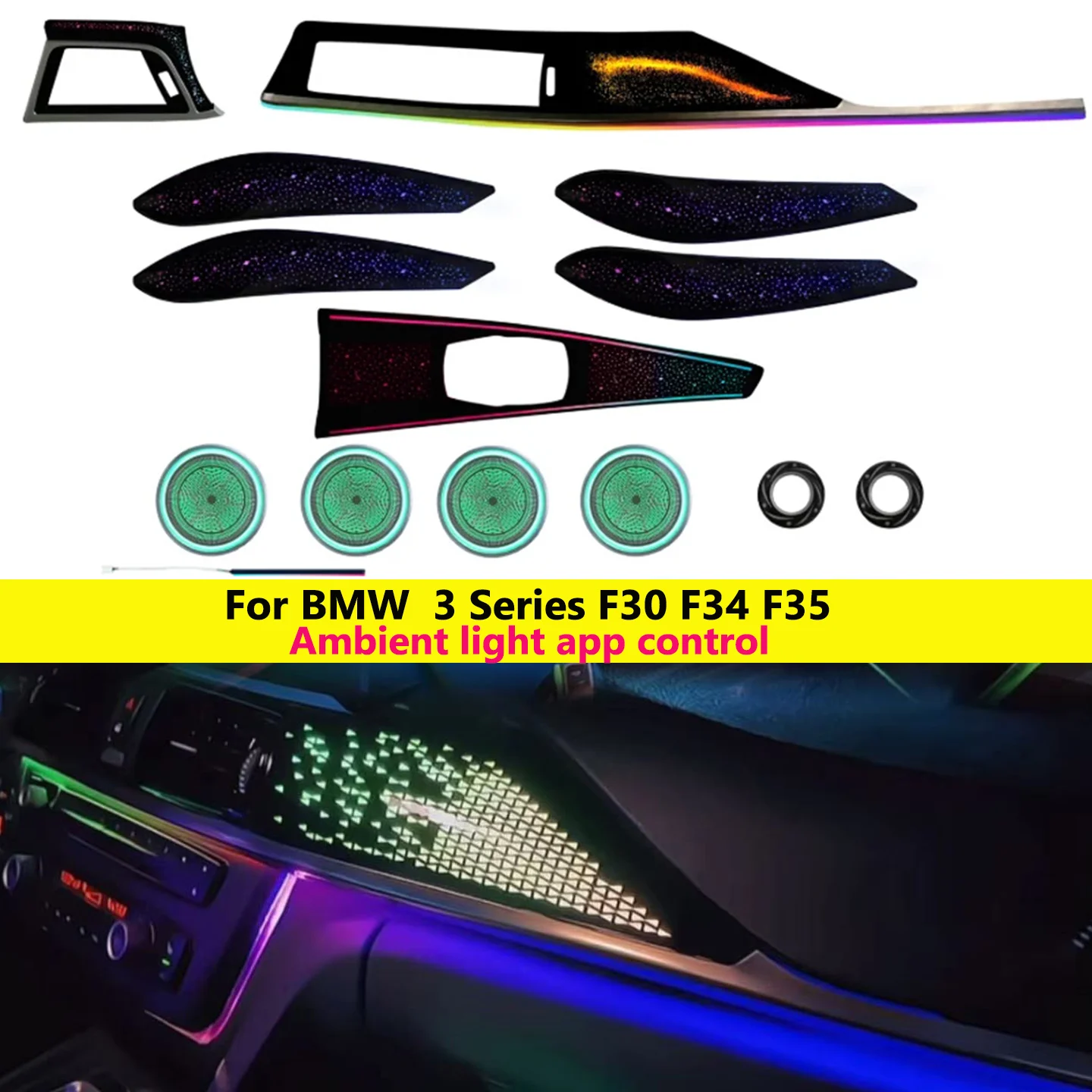 Autowellus Car Interior LED Ambient Light For F30 F32 3/4 Series 2013-2019 Replacement Decorative Atmosphere Light Galaxy APP