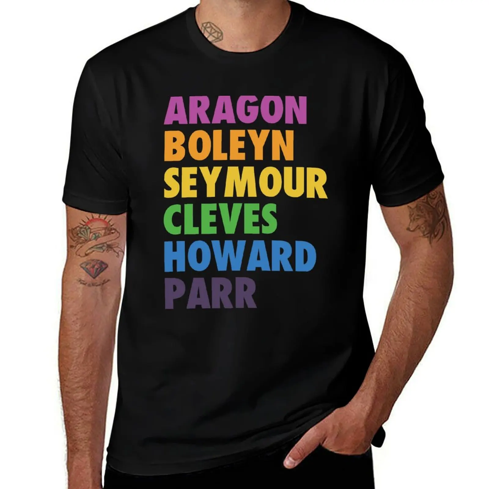 SIX the Musical: Aragon, Boleyn, Seymour, Cleves, Howard, Parr Rainbow T-Shirt Large Size Casual Short Sleeve Top
