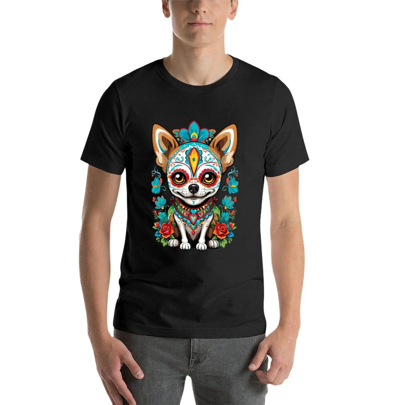 Chihuahua Dia De Muertos Sugar Skull Design T-Shirt oversized t shirt plus sizes baggy shirts Men's t shirts