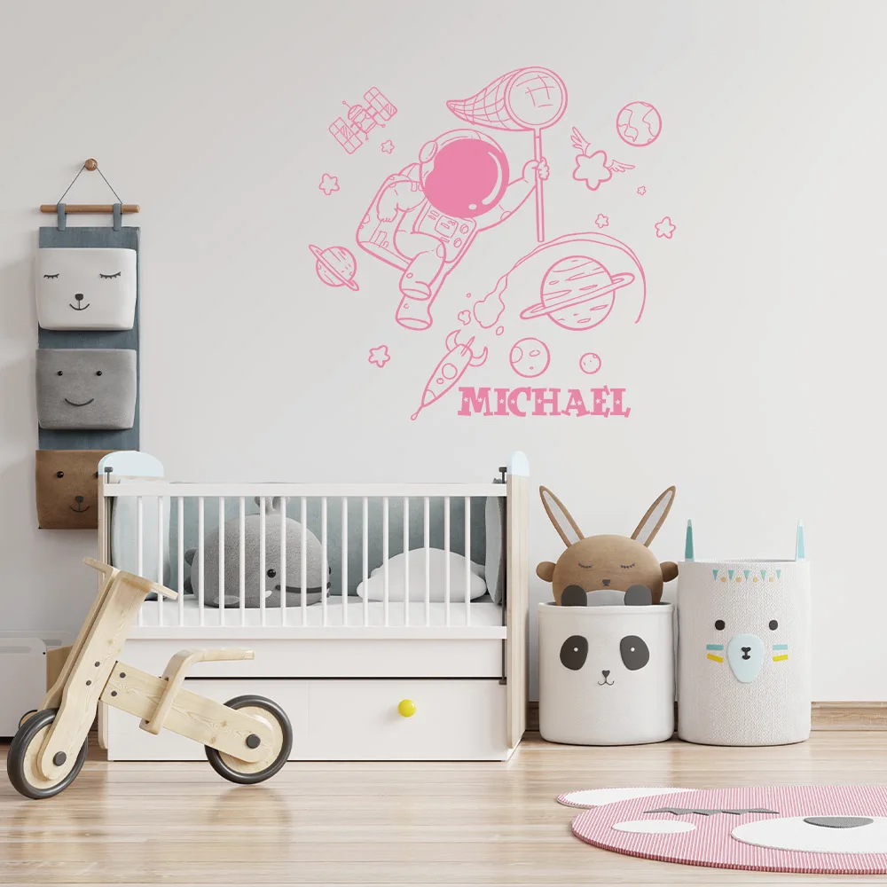 1pc Creative Personalize Custom Name Astronaut Wall Stickers Modern Fashion Wall Sticker For Kitchen Mural Custom