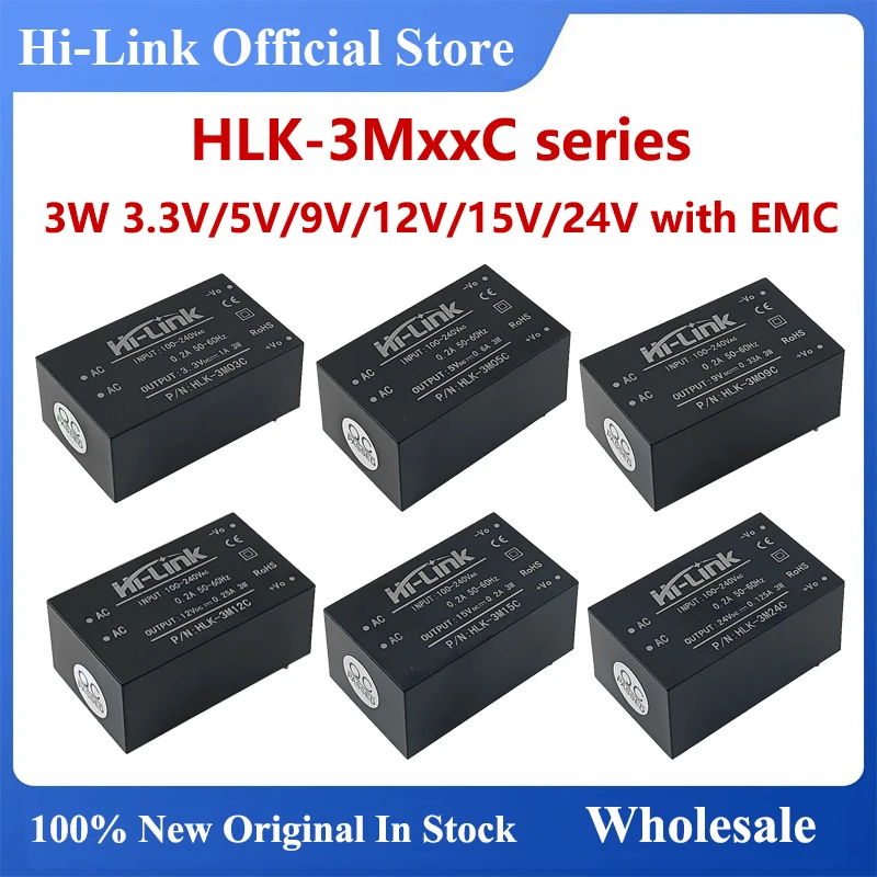 Hi-Link New Power 3W 3.3V/5V/9V/12V/15V/24V AC DC converter EMC Type HLK-3M05C 3M03C 3M09C 3M12C 3M15C 3M24C Smart Electronics