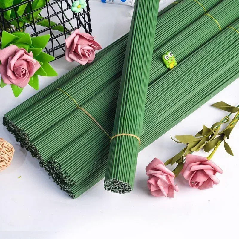 Künstlicher Blumenstiel Draht Blumenstange für DIY Chenille-Stiele Stab Simulationsblumenmaterial mit grünem Floristikband – Detail 9
