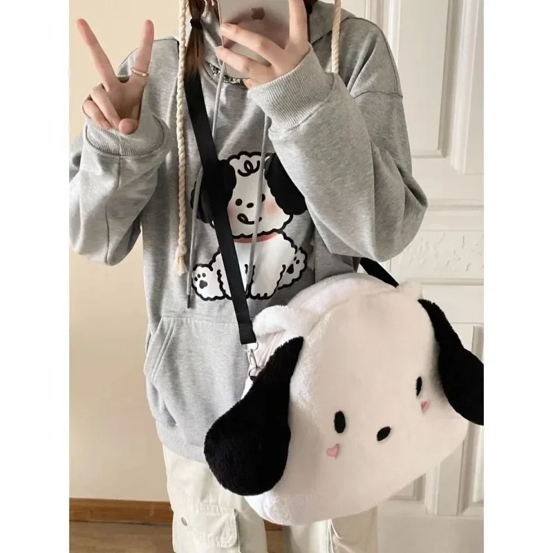 MBTI Pochacco Cute Shoulder Bag for Women Cartoon Plush Fashion Fluffy Tote Bag Casual Large Capacity Kawaii Lolita Jk Backpack