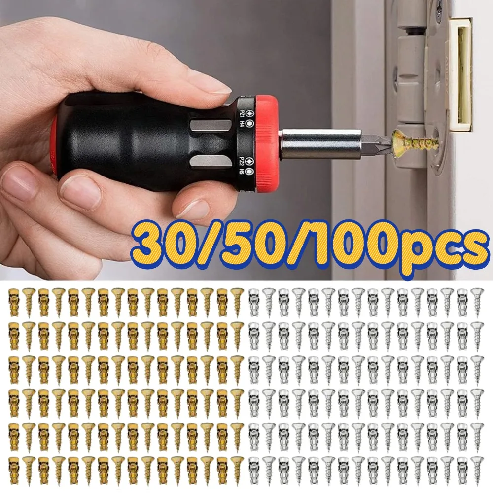 30/50/100pcs Expansion Screw 6*14mm Door Hinge Thread Repair Screws Short Expansion Wall Anchors Stripped Thread Repair Fixer