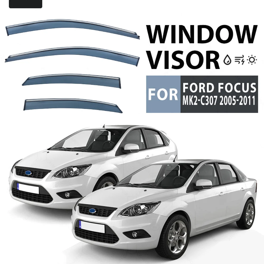 

Хромированные полоски, защита от дождя для FORD Focus 2004-2012, оконный козырек, ветровые дефлекторы, дверной козырек, вентиляционные шторы