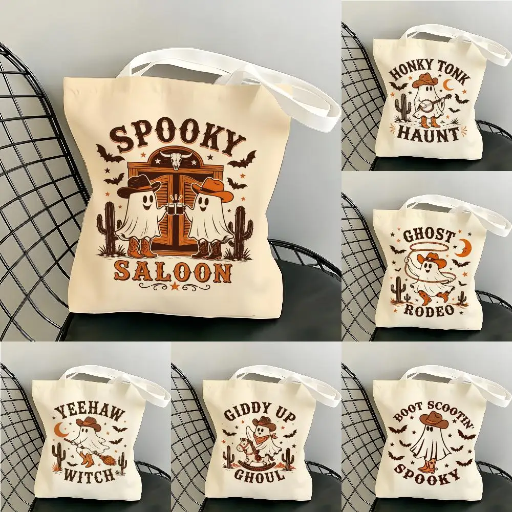 Western Ghost Tales Storage Bags Canvas Tote Bag Women Large Capacity Reusable Eco Shopping Bag Shoulder Handbag