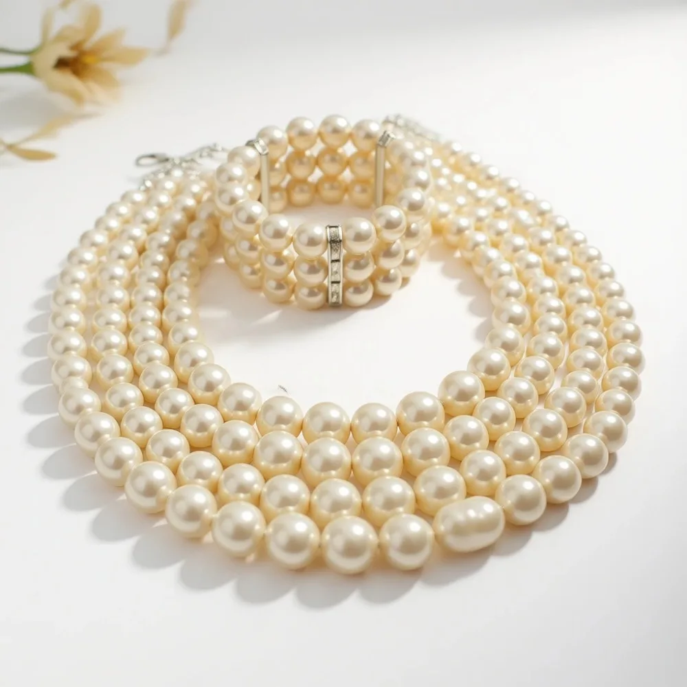 

Большой многослойный комплект украшений из искусственного жемчуга: ожерелье и серьги, подарок для женщин