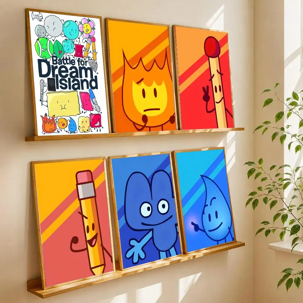 Hot Cartoon BFDI Battle for D-Dream Island Poster Self Adhesive Wall Art Decor for Bedroom Living Room Office Home Decor Gift
