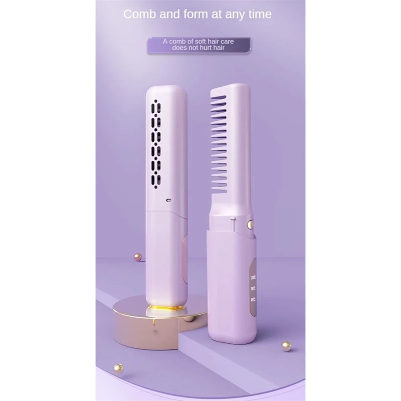 Mini Hair Straightener Professional Quick Heated Electric Hot Comb Multifunctional Wireless Portable Straightener