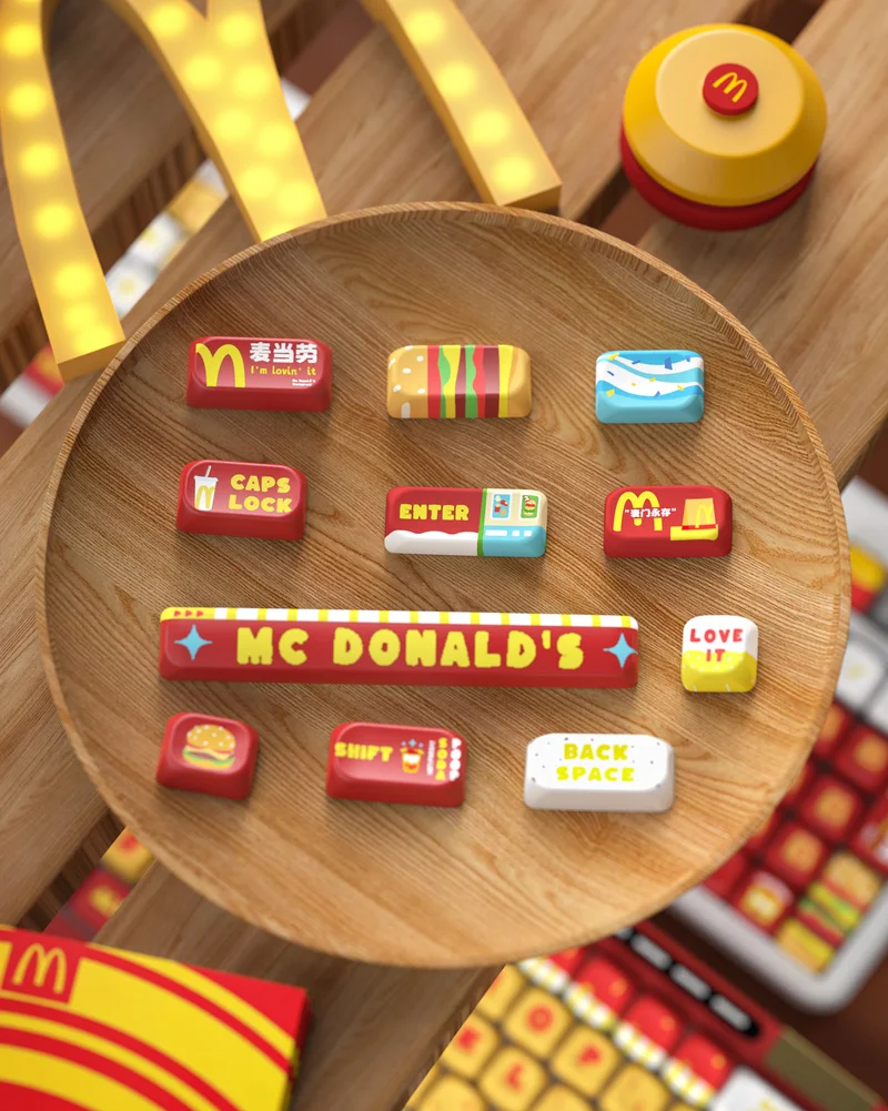 Mcdonald'S Theme Keycap 134key Moa Highly Sublimative Cartoon Cute Anime Peripheral Birthday Gift Mechanical Keyboard Decoration