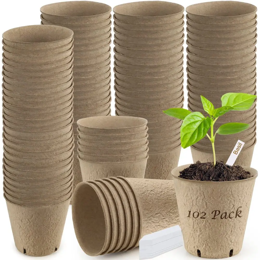 

Комплект из 102 биоразлагаемых торфяных горшков для рассады, 3,15 дюйма, с дренажными отверстиями, для выращивания садовых растений и семян