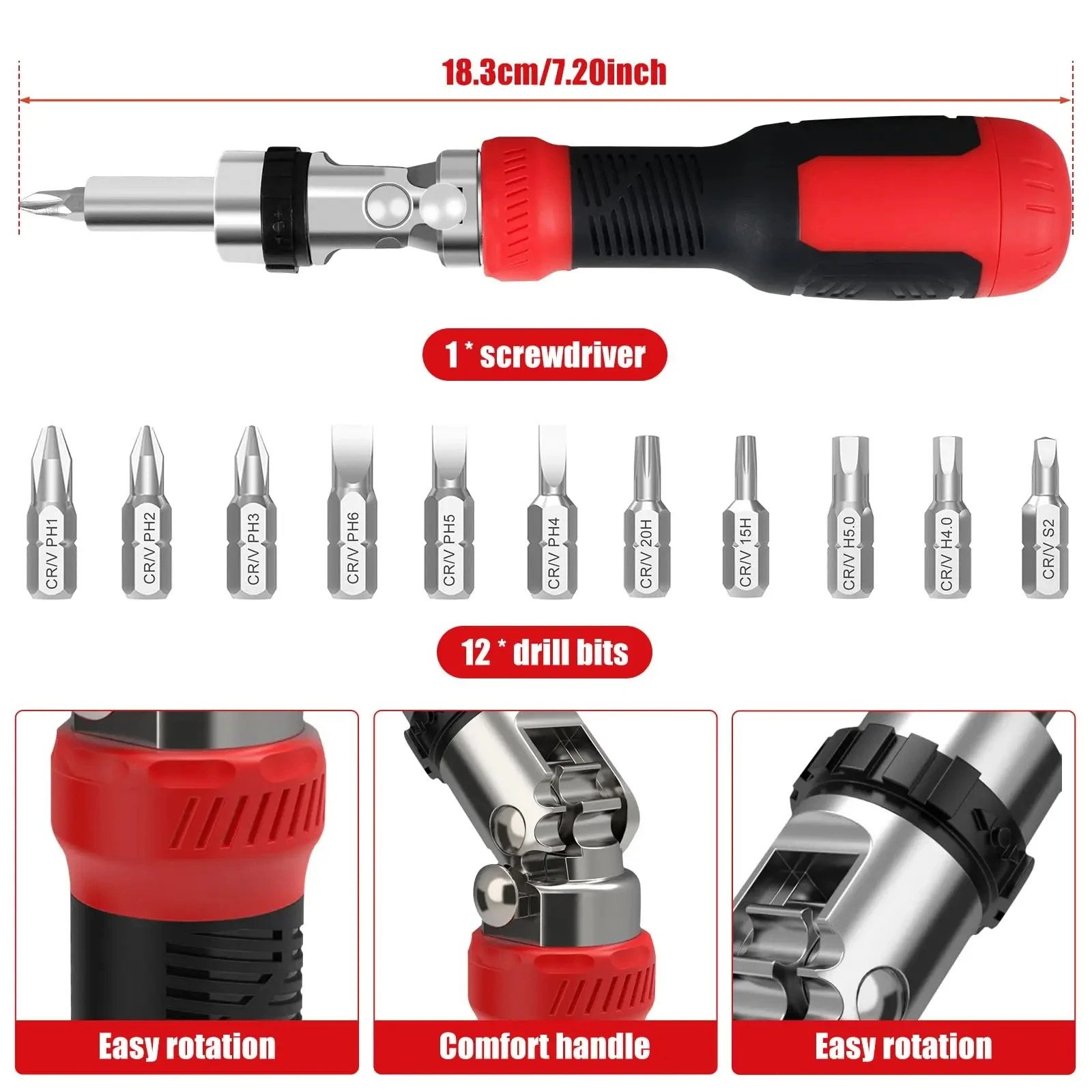 13 in 1 Precision Screwdriver Set Phillips Torx Flat Head Hex Screwdriver Bit 180° Rotating Professional Repair Hand Tools