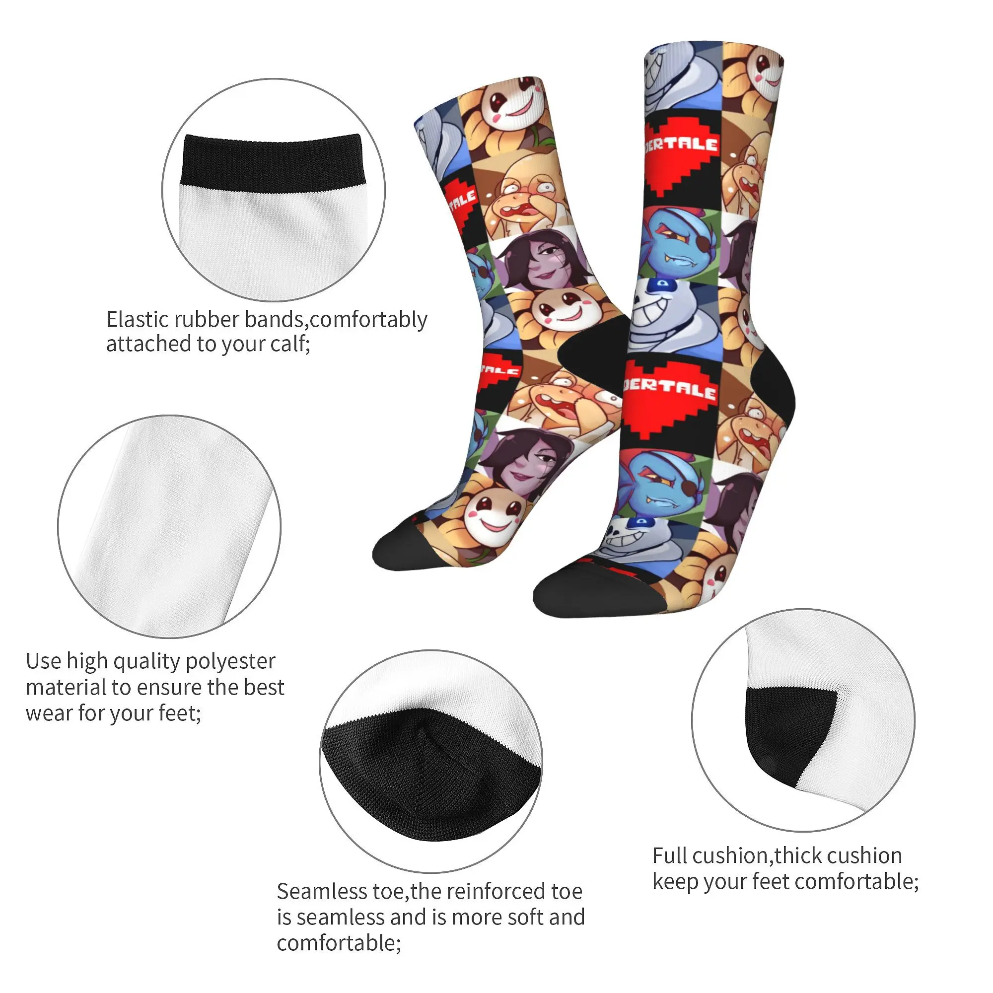 Funny Undertale Game Basketball Socks  Polyester Middle Tube Socks for Women Men Non-slip