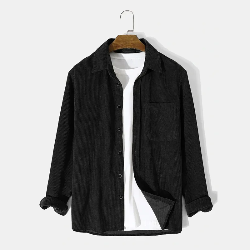 

Europe America Autumn and Winter New 's Clothing Short Loose Corduroy Long Sleeve Shirt Casual Men