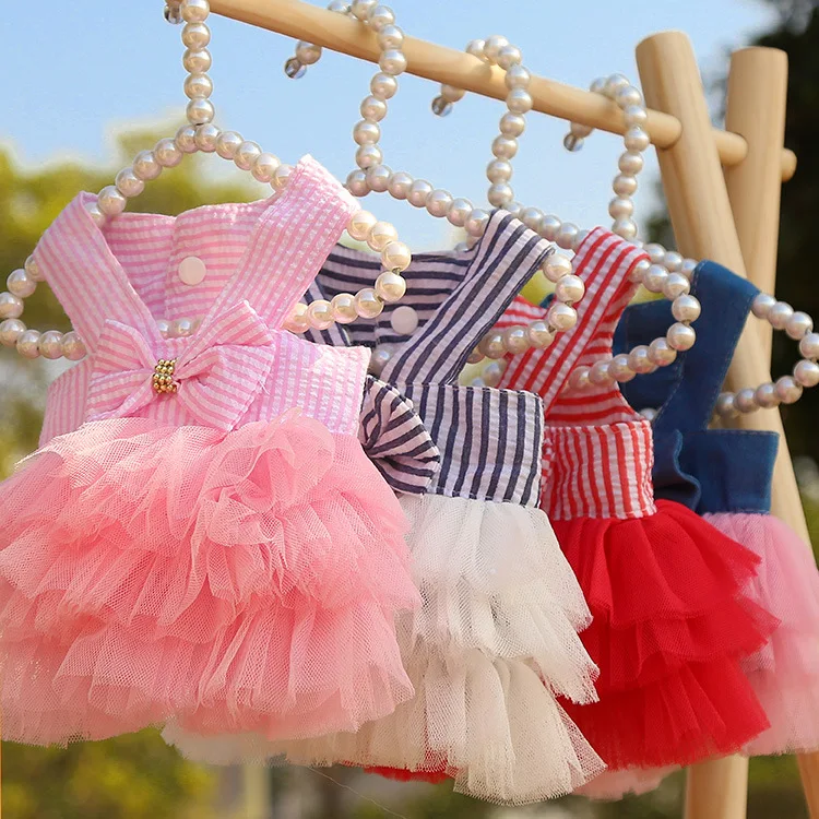 Small Medium Dog Dog Spring/Summer Dog Cat Pet Accessories Striped Sling Mesh Dress Dress Pet Clothes Dog Clothes Pets