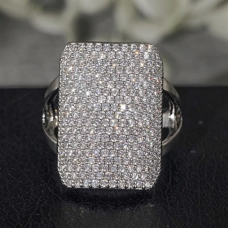 Huitan Funkelnder geometrischer Ring für Damen, voller brillanter Zirkonia, modisches Hochzeits- und Party-Zubehör, eleganter Luxusschmuck – Detail 10