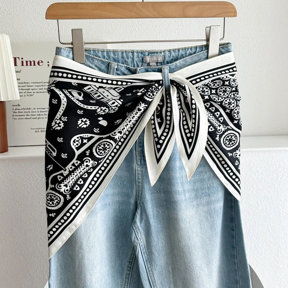

Satin Silk Scarf Ethnic Style Literary Style Women's Waist Scarf Versatile Accessory Waist Triangle Scarf Belt Waist Accessory