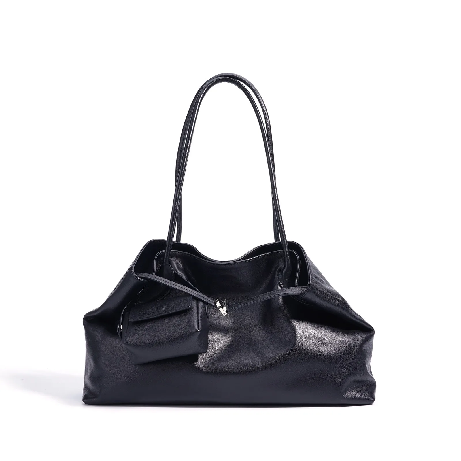 

2026 New Women's Oversized Leather Tote Bag Top Grain Cowhide Large Capacity Shoulder Bag Vintage Style Commuter Handbag Black
