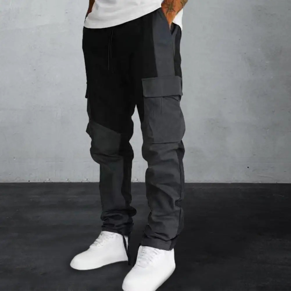 Men Dialy Trousers Multi-pocket Pants Versatile Men's Cargo Pants Stylish Patchwork Design Comfortable Elastic Waist for Sports