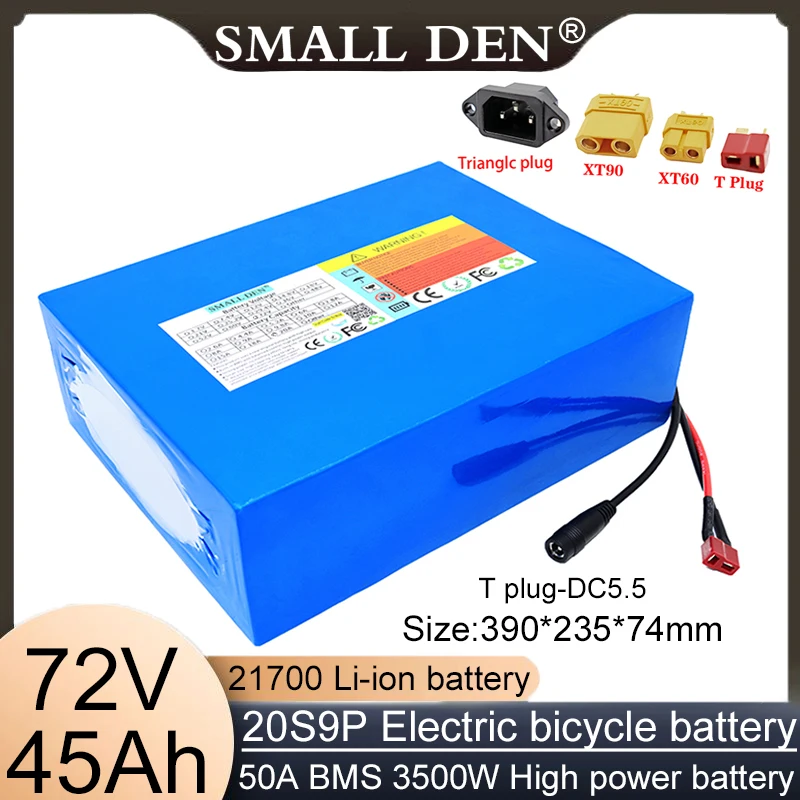 72V 45AH 21700 20S9P lithium-ion polymer battery pack suitable for 3500W motorcycle and automotive motor batteries Built in BMS