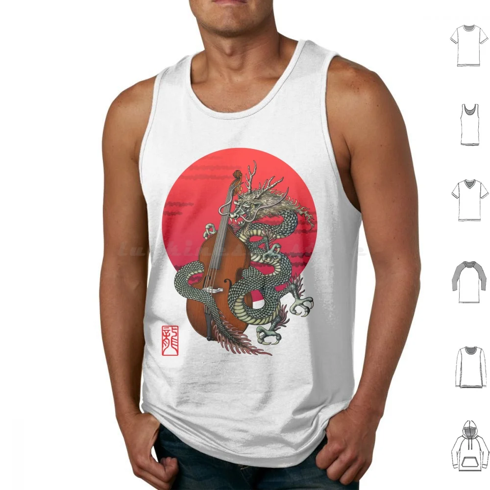 Camisetas sin mangas con estampado de Dragon Contrabass, algodón, Dragon Contrabass, bajo, guitarra, música, Jazz, Japón, Asia, tatuaje Kuuma