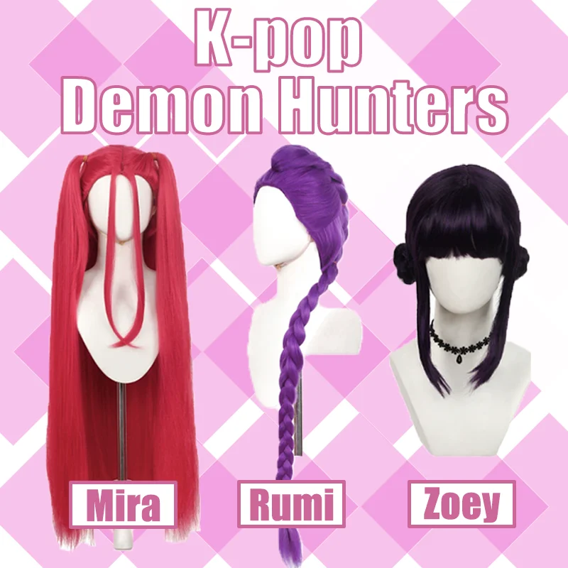 2025 criança anime kpop caçadores de demônios perucas cosplay para rumi mira zoey wigcap natal halloween cosplay trajes perucas presentes do feriado