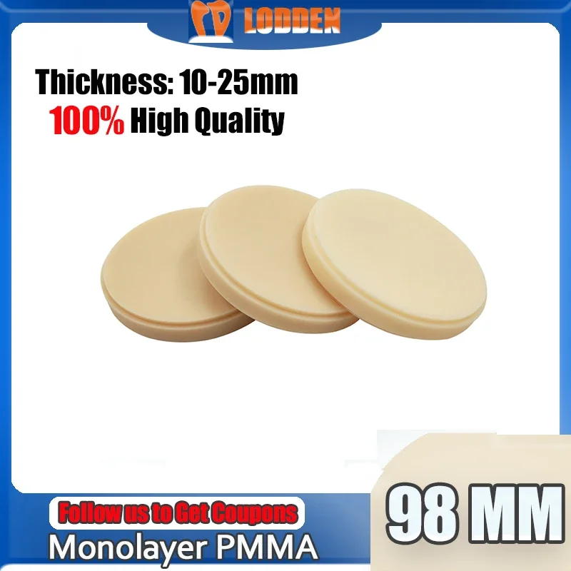 

LODDEN Dental PMMA Monolayer 98mm for Dental Lab Production of Dental Crowns Bridges Dental model Material Monochrome Resin Disc