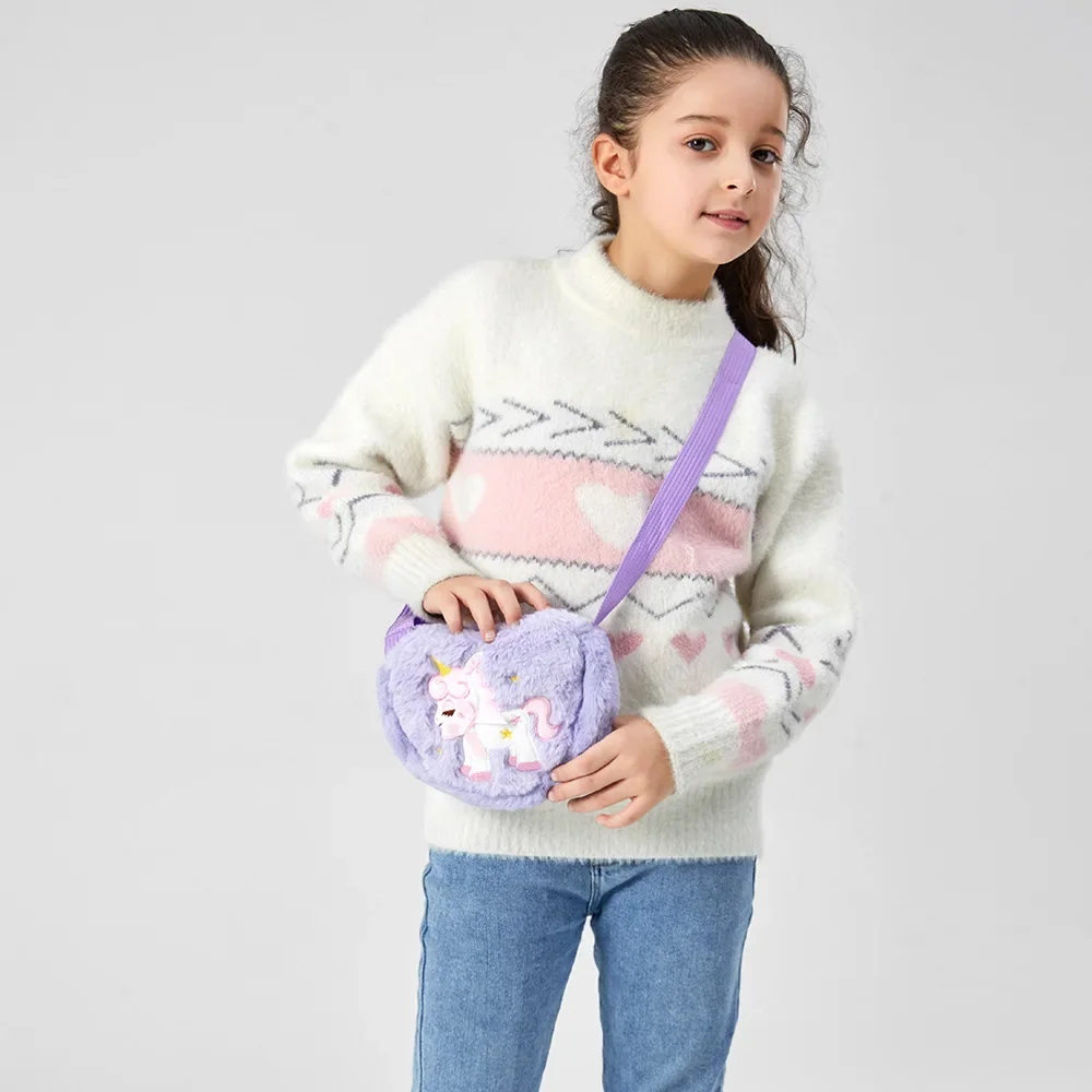 Love Unicorn Crossbody Bag for Girls Kids Cute Plush Shoulder Bag Children Cartoon Crossbody Bags Kawaii Coin Purse Coin Pouch