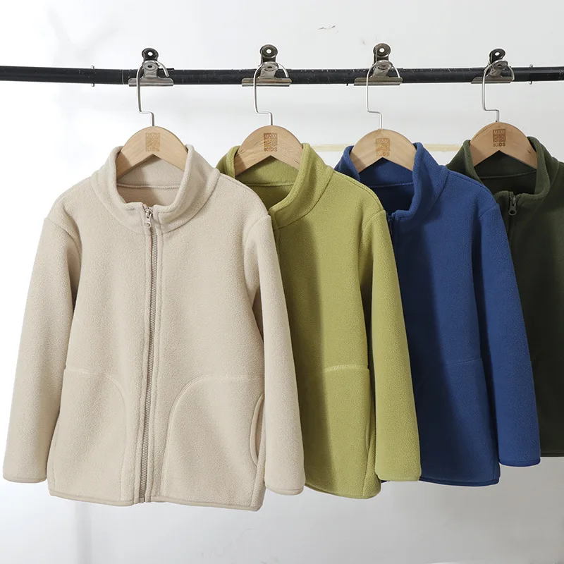 Outono inverno crianças outerwear jaqueta de lã polar com zíper casaco térmico para meninos meninas sólida quente escola camadas aconchegantes topos roupas