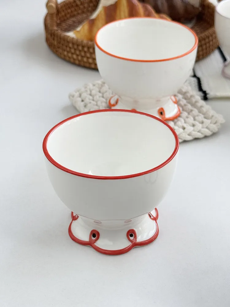 Korean‑Style Hollow Petal Footed Ceramic Mug Cute Contrast Color Rim Cup Exquisite Dessert Yogurt Milk Coffee Drinking Cup